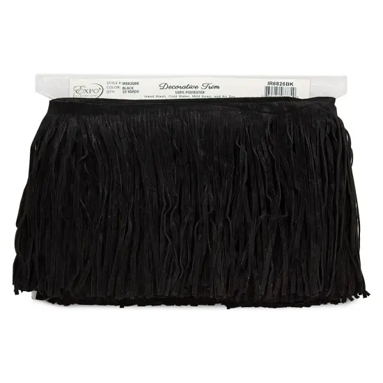 6" Faux Suede Fringe Trim Black {3}