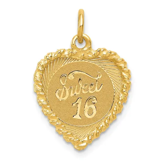 14K Yellow Gold Sweet Sixteen Heart Charm Pendant Jewerly 22mm x 15mm {1}