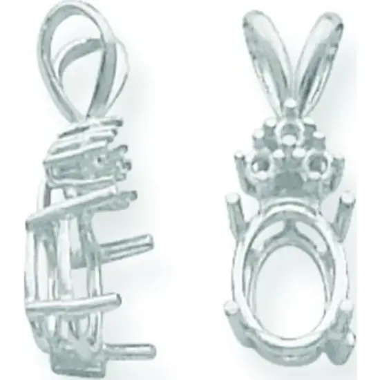 14K White Gold 4 Prong Oval Pendant Setting 10x8mm {1}