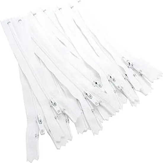 9 Inch White Color YKK Zippers Number 3 Nylon Coil Set of 12 Pieces {1}