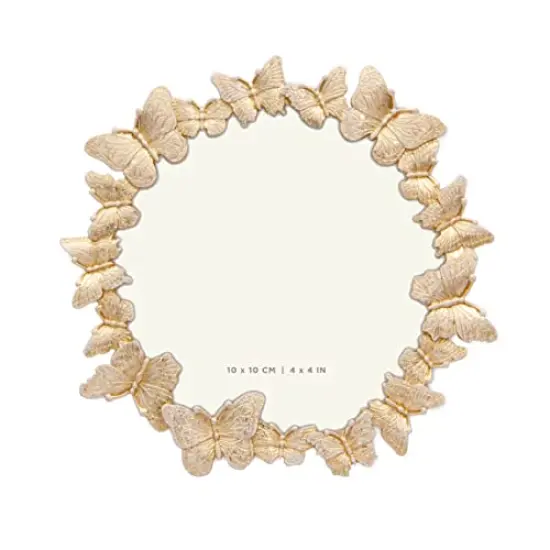 Round Butterfly Picture Frame with Gold With White Painted Frame 4&rdquo;x4&rdquo; Personalized Photo Frame Round Shape, for Vertical Display on Tabletop, Home Decor, Wedding or any Milestone Photos {1}