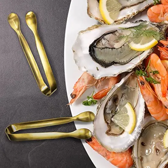 12 Pcs Serving Tongs, Small Serving Utensils for Parties Catering Gold Tongs, Food-Grade 304 Stainless Steel Mini Serving Tongs Appetizer Tongs for Tea Party Coffee Bar, 4" Sugar Tongs - Gold {2}