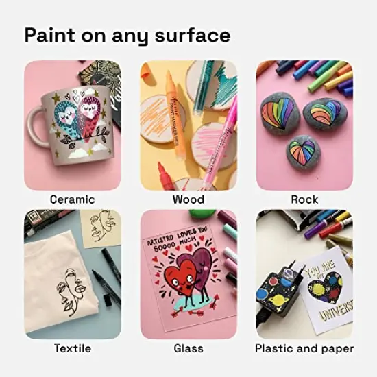 Set of 15 Acrylic Paint Pens for Rock, Stone, Ceramic, Glass, Wood, Metal, Fabric, and Canvas Pebbles Water-Based Extra-Fine Tip 0.7mm Paint Markers {5}