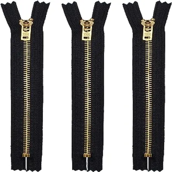 YKK 8" YKK Pants Brass Zipper #4.5- Black (3 Zippers) {1}