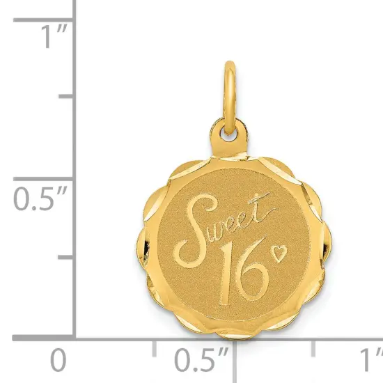 14K Yellow Gold Sweet Sixteen Disc Charm Pendant Jewerly 23mm x 15mm {4}