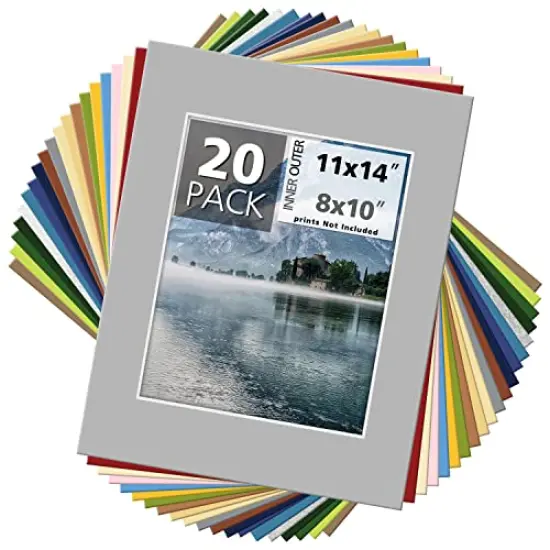 20 Pack 11x14 MIXED COLORS White Core Picture Mats for 8x10 Photos pictures and prints. {1}