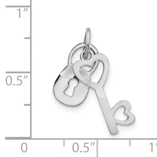 14K White Gold Polished Lock & Key Charm Pendant Jewerly 20mm x 7mm {6}