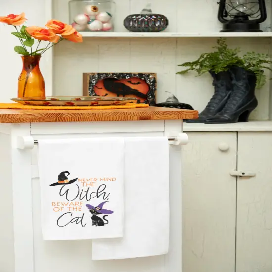 Beware of The Cat Halloween Cotton Embroidered Flour Sack Kitchen Towel {5}