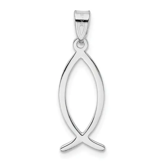 14K White Gold Ichthus Fish Charm Pendant Religious Jewerly 26mm x 9mm {3}