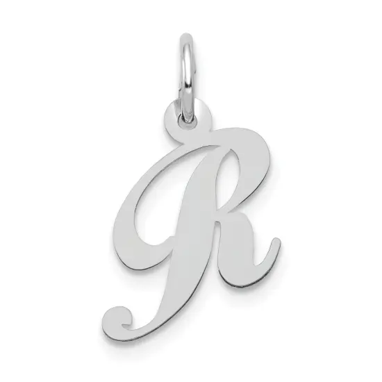 14K White Gold Small Fancy Script Initial R Charm Jewerly 16mm x 13mm {1}