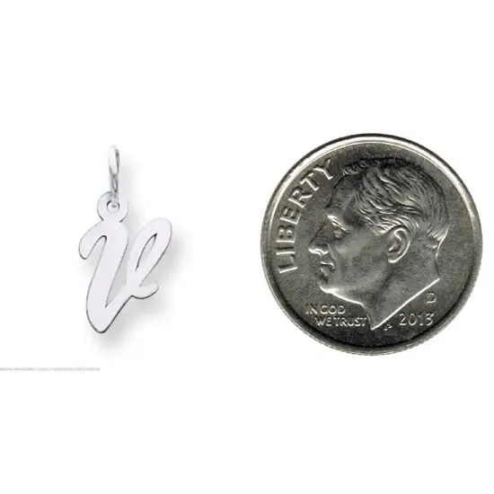 14K White Gold Small Script Initial Letter V Charm Jewerly 17mm x 8mm {2}