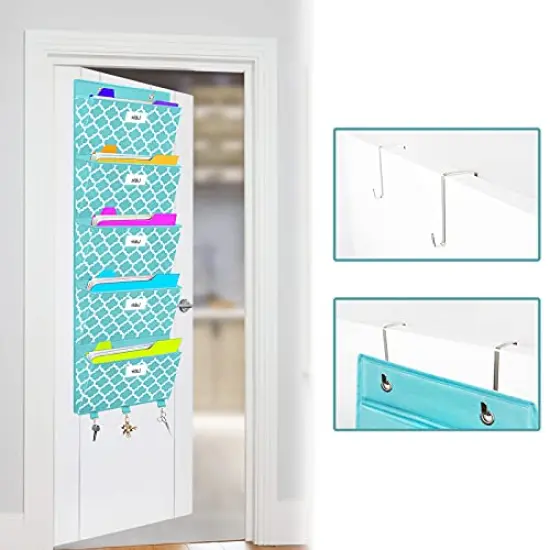 Hanging Wall Mounted Storage Holder Pocket Chart for Magazine, Notebooks, Planners, Mails, 5 Extra Large Pockets(Blue withLantern Pattern) {6}