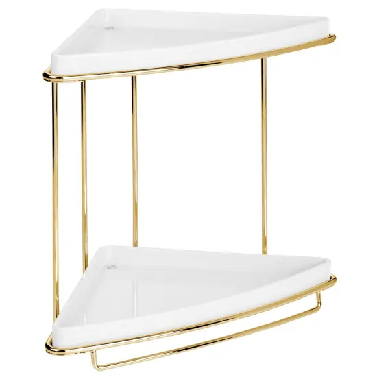 mDesign Steel/Plastic 2-Tier Bathroom Organizer Corner Shelf {5}