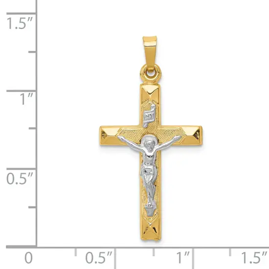 14K Two Tone Gold INRI Hollow Crucifix Pendant Charm Jewerly 33mm x 17mm {2}