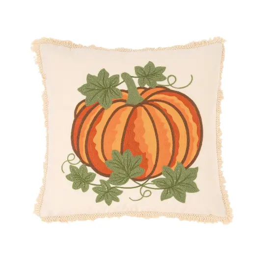Crewelwork Pumpkin Halloween Throw Pillow, 18" x 18" {1}