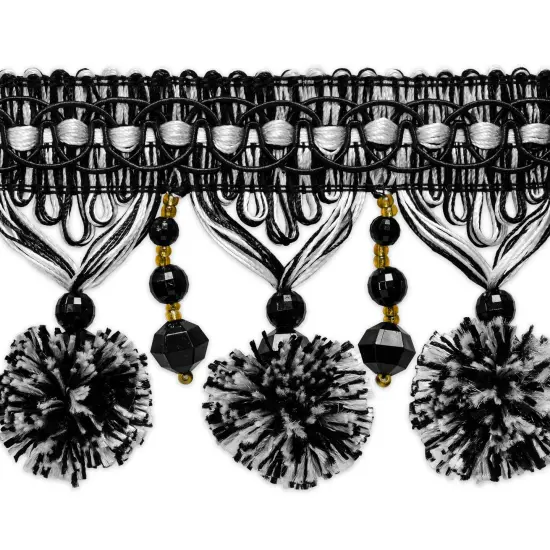 Zoe Ball & Bead Tassel Fringe Black/White {1}