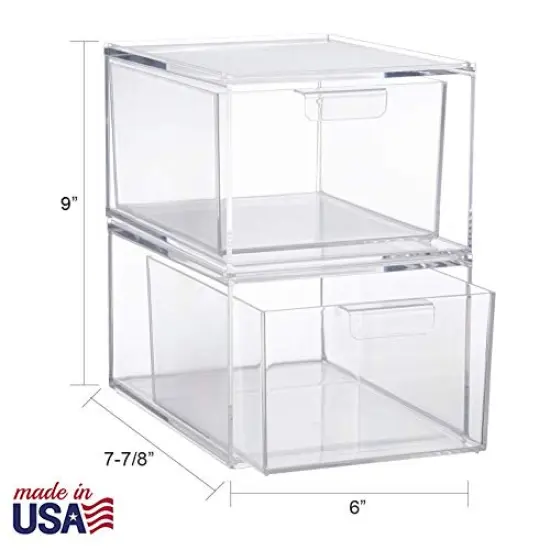 Stackable Clear Bin Plastic Organizer Drawers - 2-Piece Set for Organizing Cosmetics and Beauty Supplies on a Vanity, Made in the USA {4}