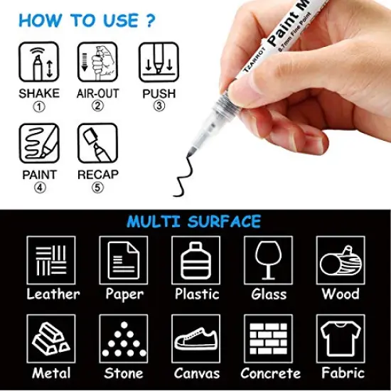 White Paint Pen 8-Pack 0.7mm Acrylic Paint Pens Includes 2 White, 2 Black, 2 Gold, 2 Silver Permanent Markers for Wood, Rock, Fabric, Metal, Plastic, and Ceramic Extra Fine Tip {3}