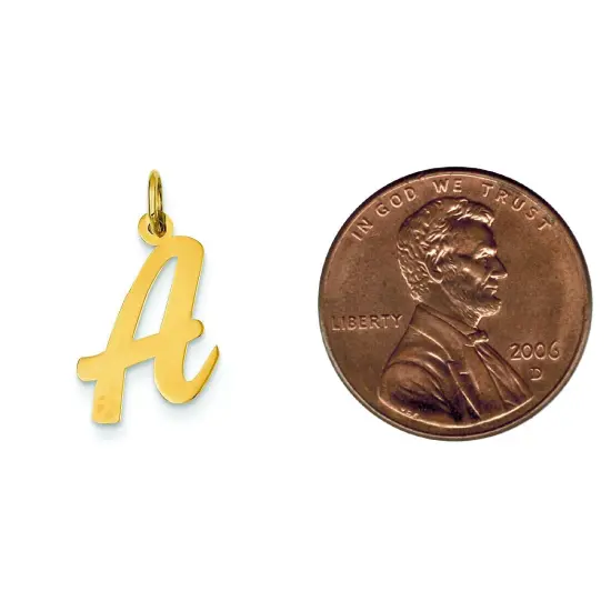 14K Yellow Gold Medium Script Initial Letter A Charm Jewerly 19mm x 11mm {2}