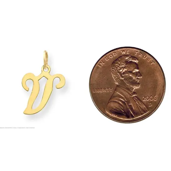 14K Gold Polished Fancy Initial Letter V Charm Pendant Jewerly 20mm x 11mm {2}
