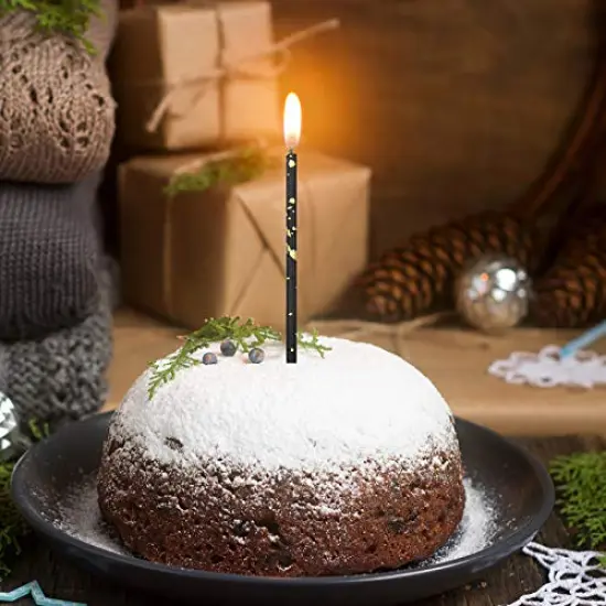 24 Pieces Birthday Candles Long Thin Cake Candle Cupcake Candles for Birthday Wedding Anniversary Graduation Retirement Party Decoration (Black Gold) {4}