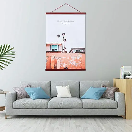 Magnetic Poster Hanger Frame, 8x10 8x12 8x24 Light Wood Wooden Magnet Canvas Artwork Print Dowel Poster Hangers Frames Hanging Kit (Mahogany, 8") {3}