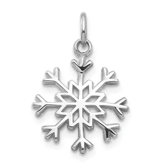 14K White Gold Snowflake Charm Winter Snow Pendant Jewerly 21mm x 14mm {1}