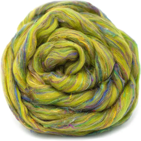 Merino Sari Blend - Merino Wool & Sari Silk Roving Fiber. Super Soft Combed Top For Hand Spinning, Needle Felting, Wet and Nuno Felting. Dakini {1}
