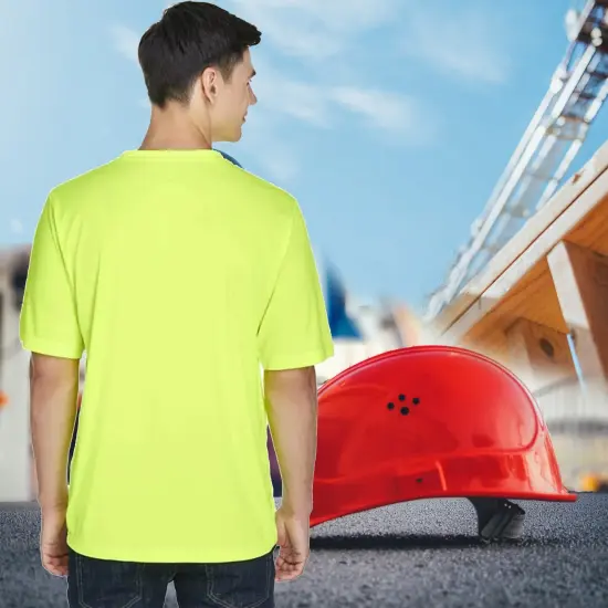 RADYAN&reg; Short Sleeve Safety Work Shirt for Men High Visibility Cotton Blend Crewneck Construction Tee {5}