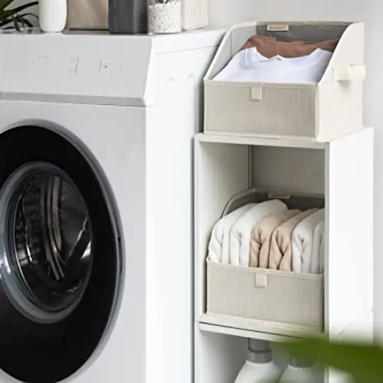 StorageWorks Closet Storage Bins, Trapezoid Storage Box for Shelves, Fabric Closet Bins and Organizing Baskets, Small, 3-Pack, Mixing of Beige, White & Ivory {3}