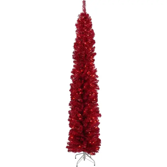Northlight 6' Pre-Lit Pencil Red Artificial Christmas Tree - Clear Lights {1}