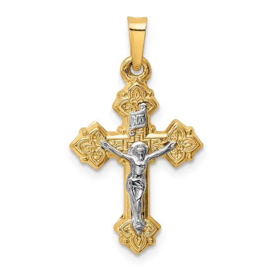 14K Two Tone Gold INRI Hollow Crucifix Pendant Charm Jewerly 28mm x 15mm {1}