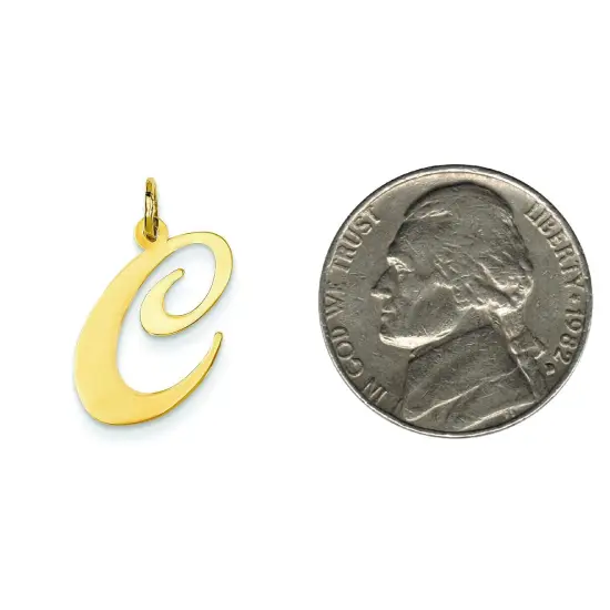 14K Yellow Gold Large Fancy Script Initial C Charm Jewerly 22mm x 17mm {2}