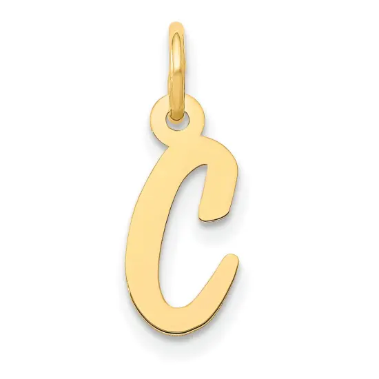 14K Yellow Gold Small Script Initial Letter C Charm Jewerly 17mm x 8mm {1}