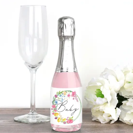 Big Dot of Happiness Wildflowers Baby - Mini Wine and Champagne Bottle Label Stickers - Boho Floral Baby Shower Favor Gift - Set of 16 {3}