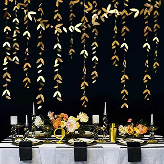 Gold Leaf Garland Hanging Decorations, 52 Ft Spring Party Banner, Paper Gold Leaves Streamer for Golden Wedding, Engagement, Bridal Shower, Birthday, Baby Shower, Summer, and Nature Tea Party Supplies {3}