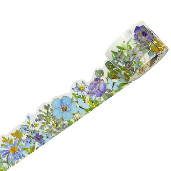 Wrapables Landscape Floral Metallic Gold Foil Washi Tape, 30mm x 3M Petite Blue {1}