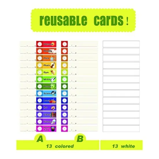 Daily Schedule Pocket Chart， Black Class Schedule with 26 Cards, 13+1 Pockets. 13 Colored + 13 Blank Double-Sided Reusable Cards, Easy Over-Door Mountings Included. (13&rdquo; x 36&rdquo;) {3}