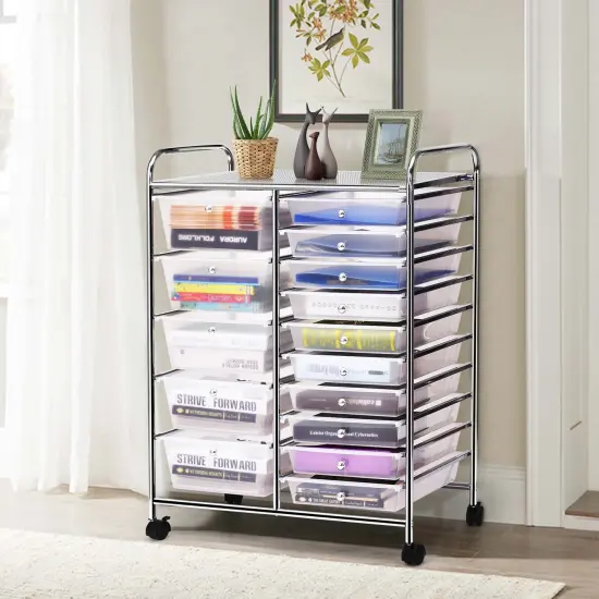 Costway 15 Drawer Rolling Storage Cart Tools Scrapbook Cosmetics Paper Organizer {2}