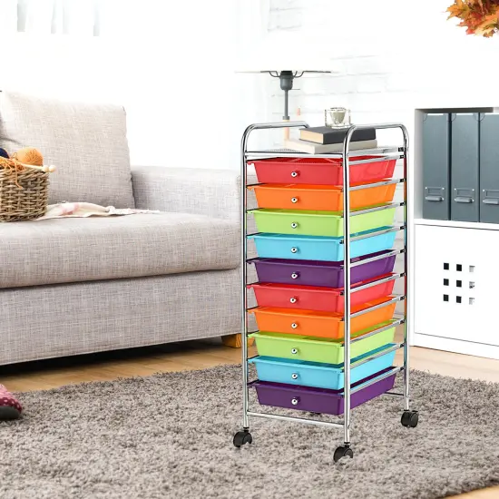 Costway 10 Drawer Rolling Storage Cart Scrapbook Office School Organizer Multicolor {2}