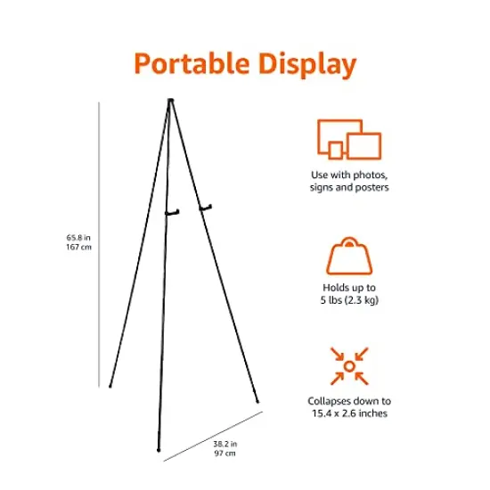 Easel Stand, Instant Floor Poster, Lightweight, Collapsible and Portable with Tripod Base, Black Steel(supports 5 pounds) {1}