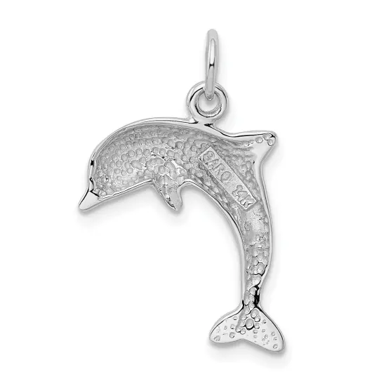 14K White Gold Jumping Dolphin Charm Pendant Jewelry 23mm x 15mm {3}