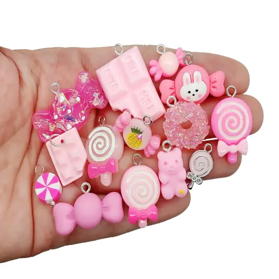 Pink Candy Charms, 25 pieces Mixed Sweets Lollipops & Chocolate Kawaii Charms, Adorabilities {3}