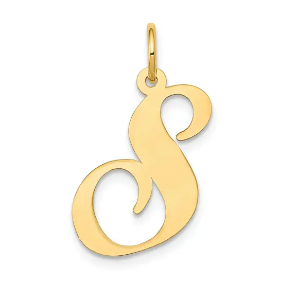 14K Yellow Gold Large Fancy Script Initial S Charm Jewerly 22mm x 17mm {1}