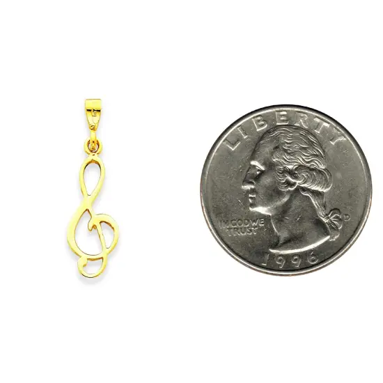 14K Yellow Gold Polished Treble Clef Charm Jewelry 30mm x 10mm {2}