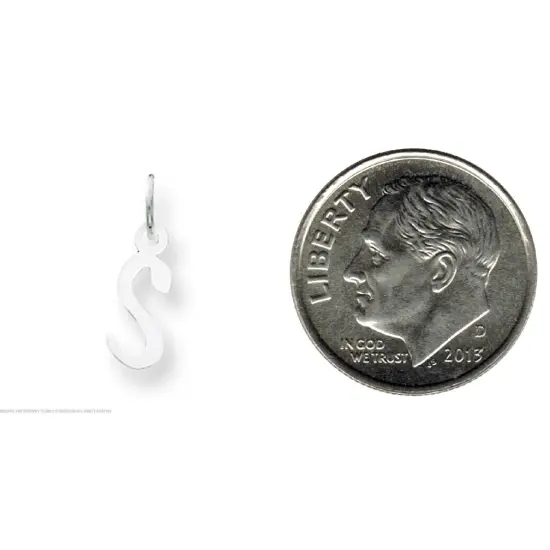14K White Gold Small Slanted Block Initial S Charm Jewerly 15mm x 5mm {2}