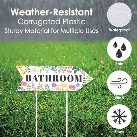 Big Dot of Happiness Wildflowers Wedding Bathroom Signs - Boho Floral Wedding Sign Arrow - Double Sided Directional Yard Signs - Set of 2 {4}