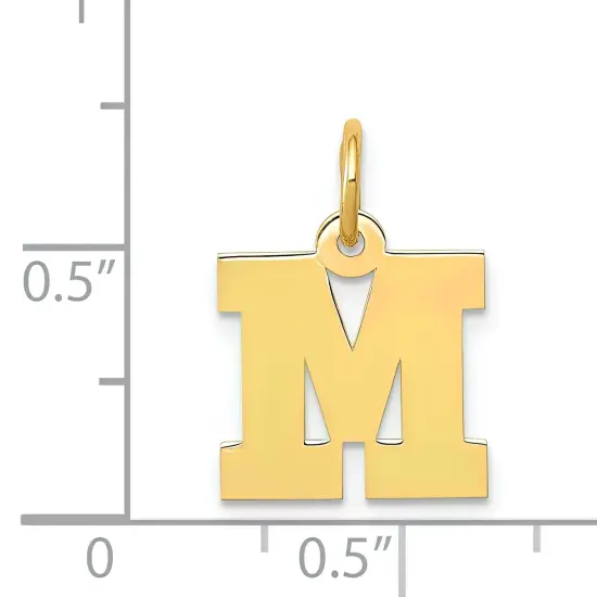 14K Yellow Gold Small Block Intial Letter M Charm Jewerly 18mm x 10mm {5}