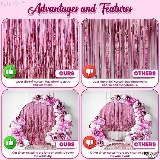 ExtraLarge Pink Backdrop 6.4x8 Feet, Pack of 2 - Pink Fringe Backdrop for Pink Party Decorations, Pink Foil Fringe Curtain, Pink Streamers, Pink Birthday Decorations {5}
