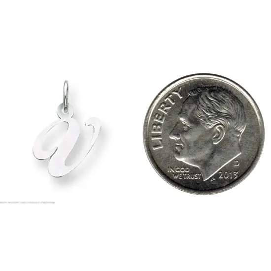 14K White Gold Small Fancy Script Initial V Charm Jewerly 16mm x 13mm {2}